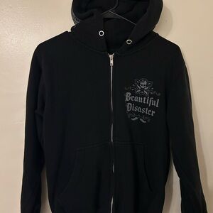 Beautiful Disaster Black Zip Hoodie with Chest Graphic